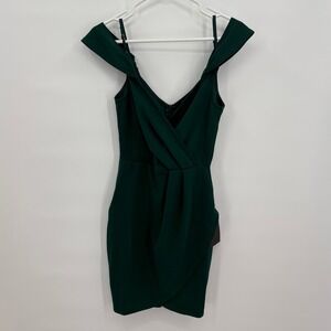 Lulus Forest Green Off-the-Shoulder‎ Tulip Mini Dress XS NWT NEW Homecoming Chic